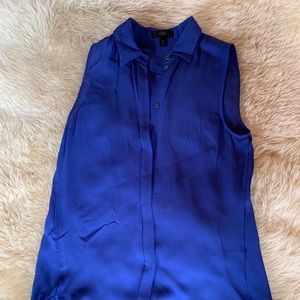 Blue Silk Sleeveless Button Down Shirt